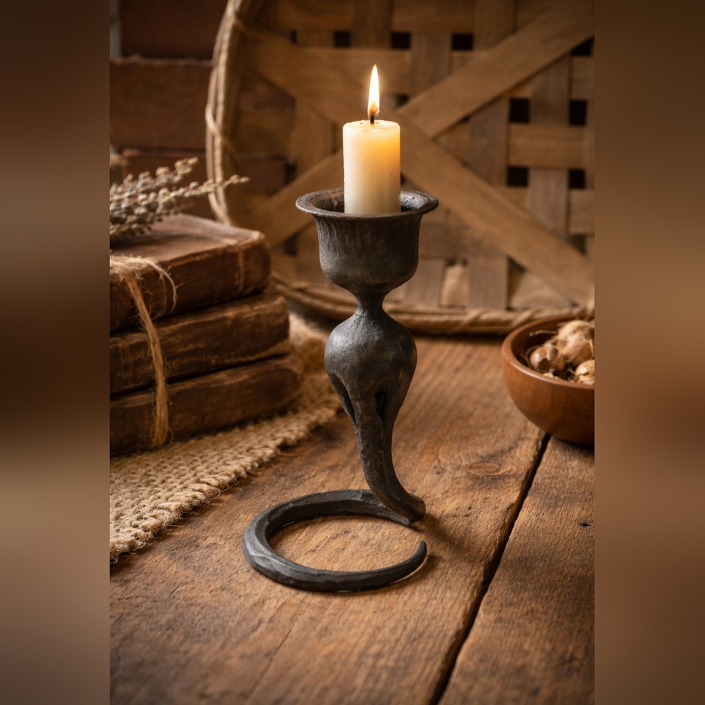 Primitive Solid Forged Cast Iron Custom Made Candle Holder